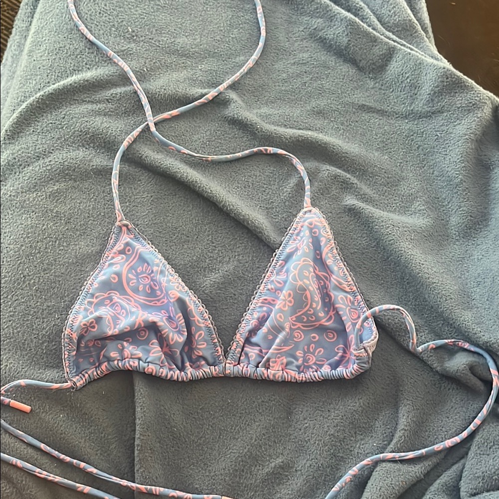 Blue and Pink Paisley Bikini Top